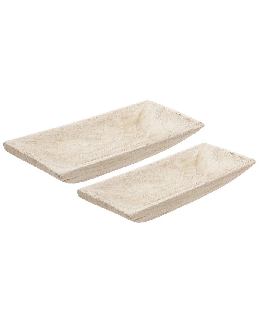 Sagebrook Home Set Of 2 Wood Rectangular Tray In White