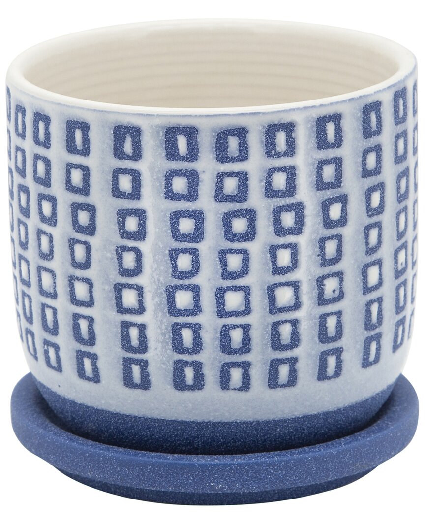 Sagebrook Home Geometric Planter With Saucer In Blue