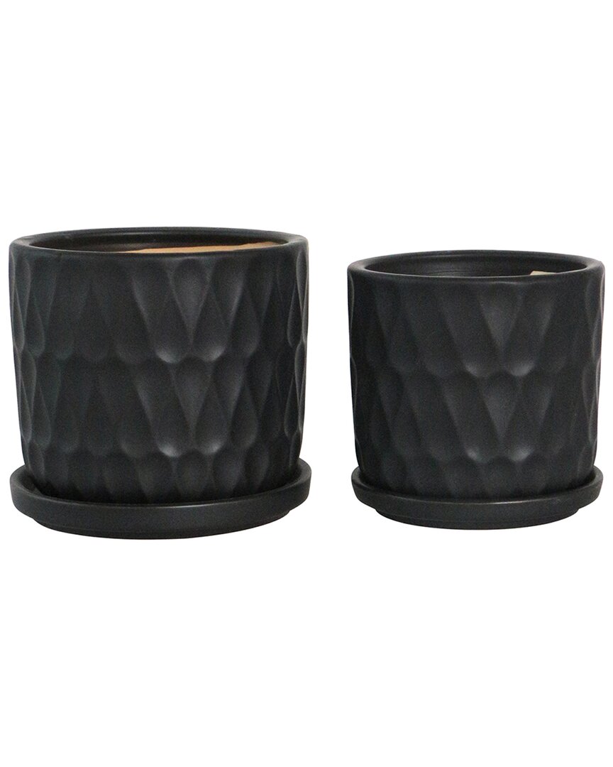 Sagebrook Home Set Of 2 5/6in Teardrop Planters With Saucer In Black