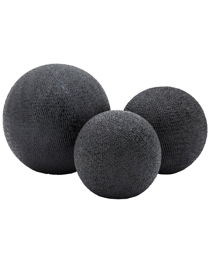 Sagebrook Home Set Of 3 Beaded Orbs In Black