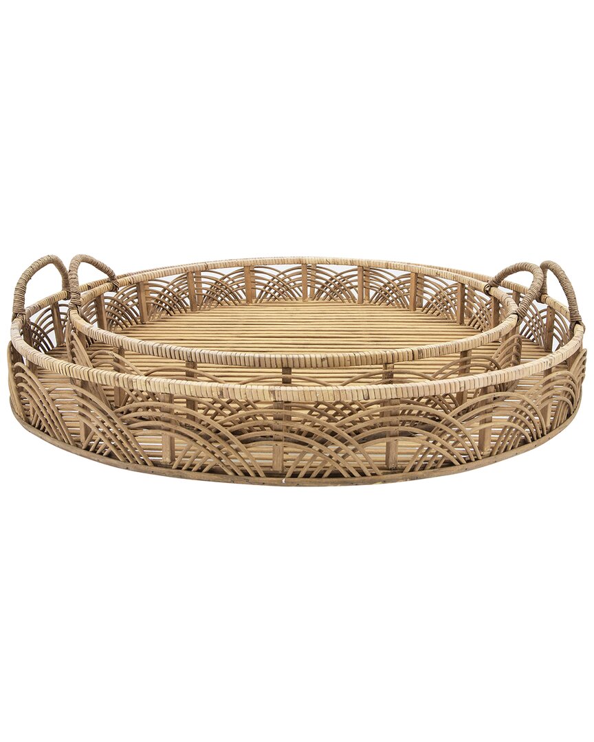 Sagebrook Home Set Of 2 Bamboo Round Trays In Brown