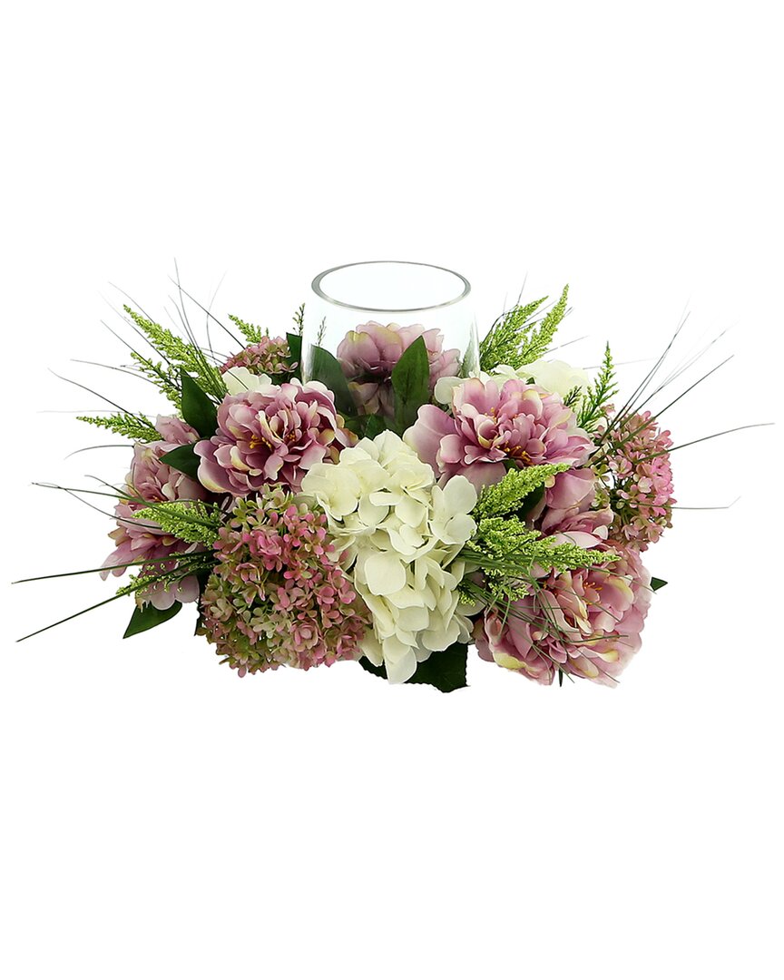 Creative Displays Peony, Heather And Hydrangea Glass Candle Holder Centerpiece In Pink