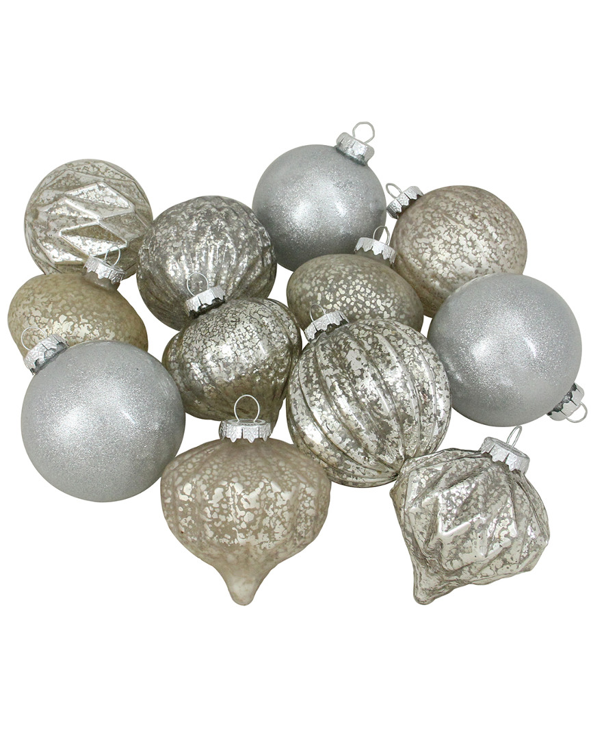 Shop Northlight 12ct Silver Mercury Glass Christmas Glass Ball & Onion Drop Ornaments