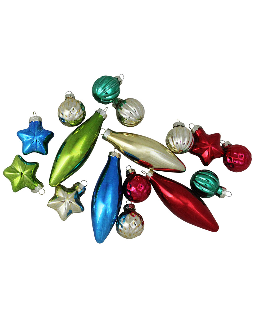NORTHLIGHT NORTHLIGHT 16PC SET OF MULTI-COLOR FINIAL BALL & STAR SHAPED CHRISTMAS ORNAMENTS