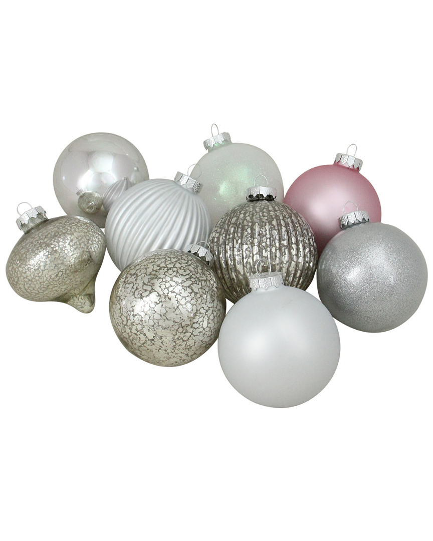 Northlight 9ct Silver & Pink Multi-finish Ball & Onion Shaped Christmas Ornaments