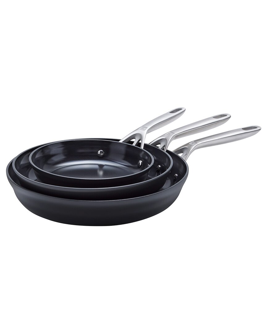 Zwilling J.a. Henckels Motion Ceramic Hard Anodized 3pc Nonstick Fry Pan Set In Black