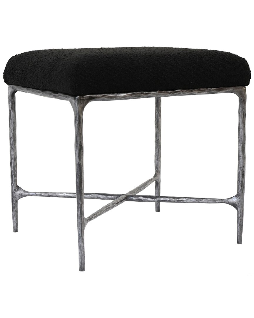 Safavieh Couture Mandy Boucle And Metal Ottoman In Black