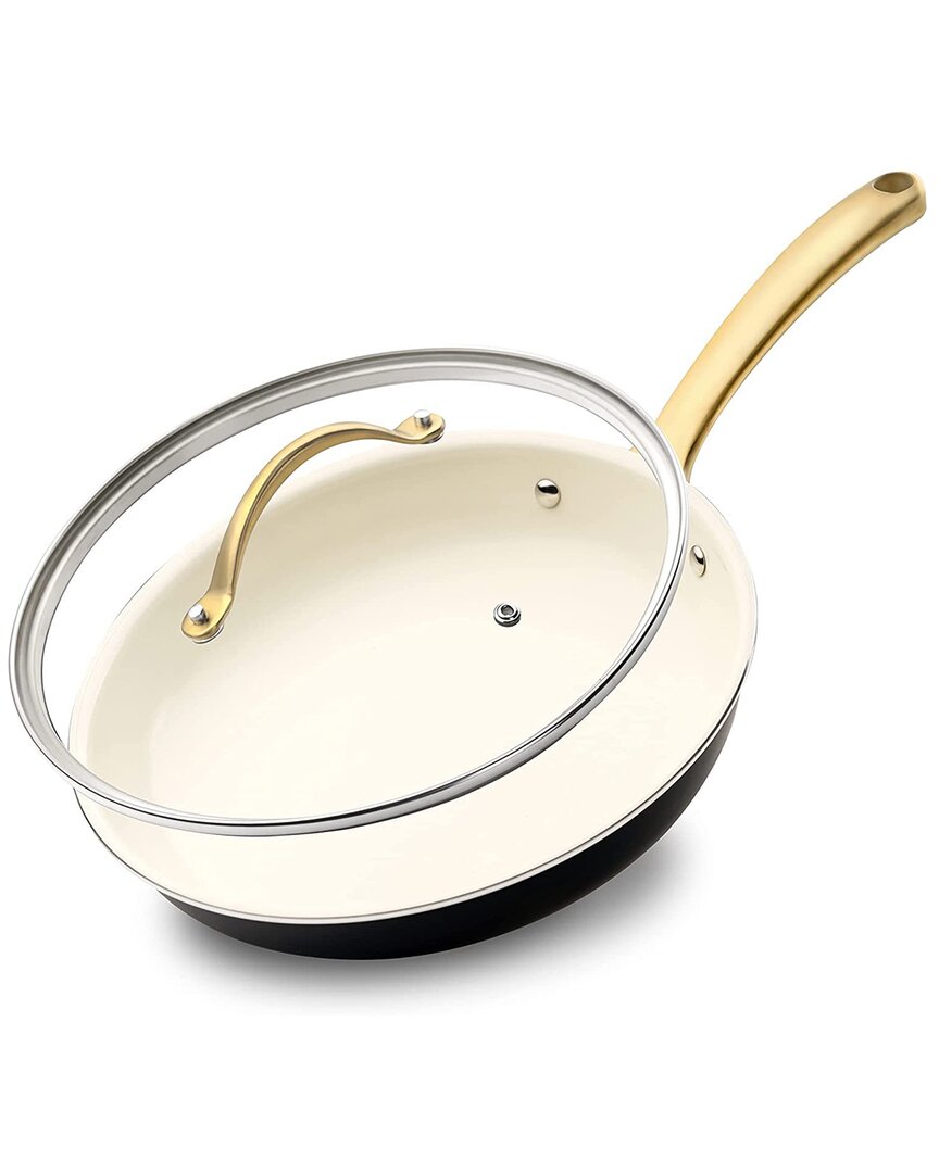 Nutrichef 10in Frypan With Lid In Gold