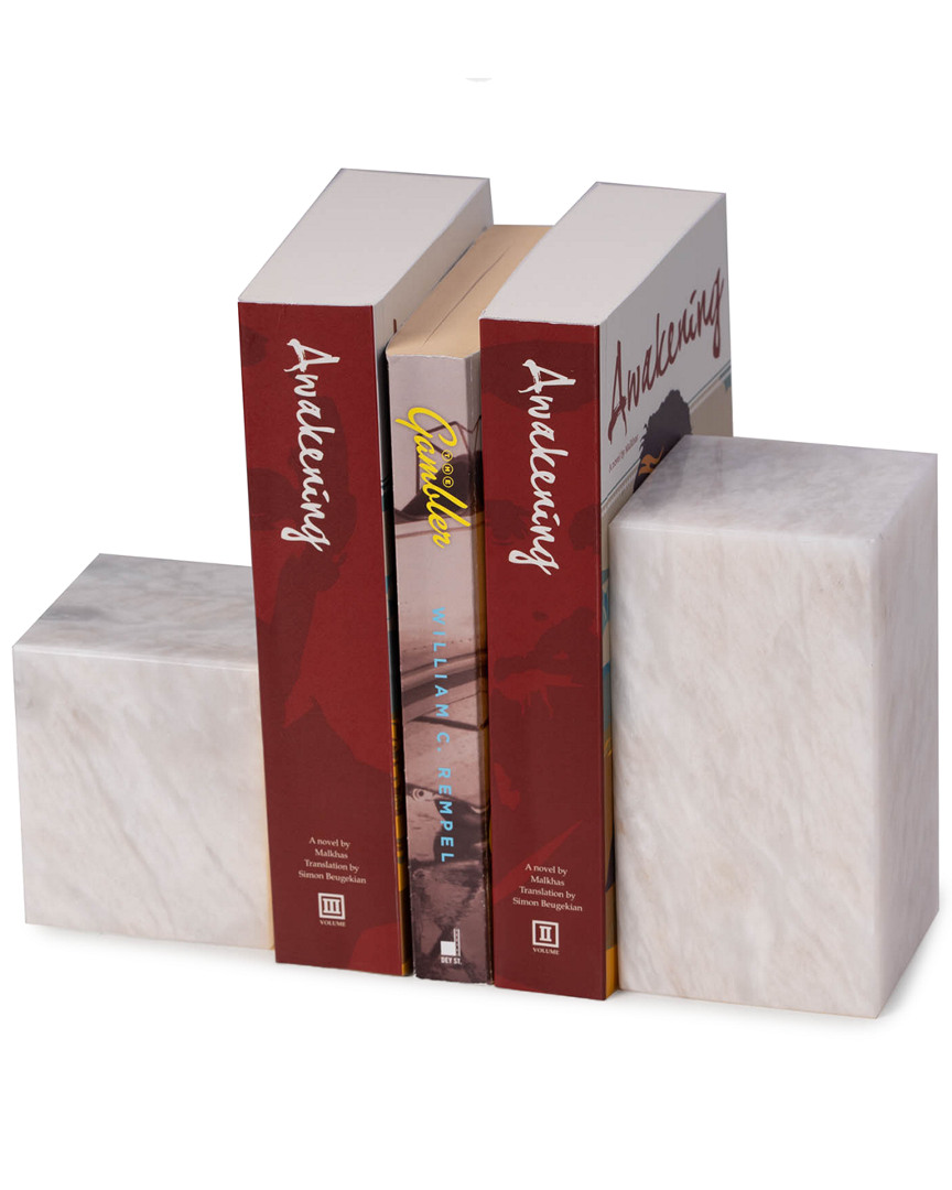 Bey-berk Hathaway White Marble Cube Design Bookends