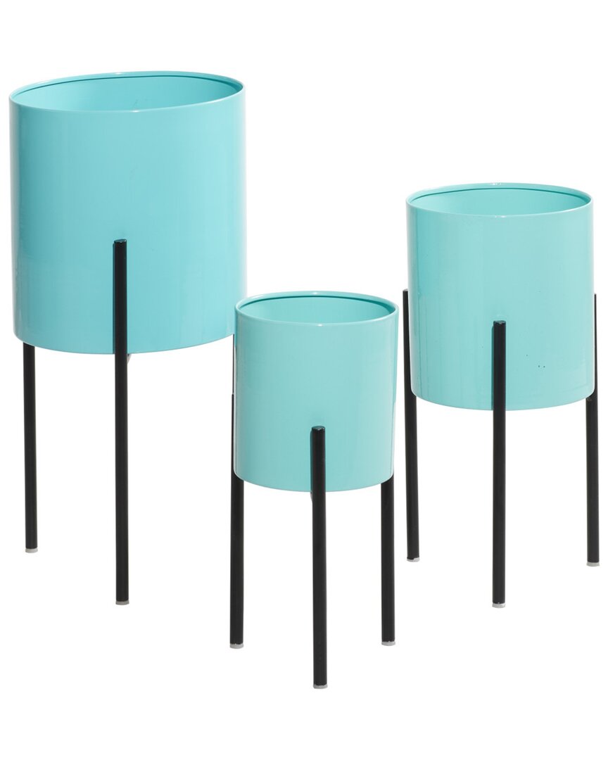 Peyton Lane Set Of 3 Teal Metal Contemporary Planters
