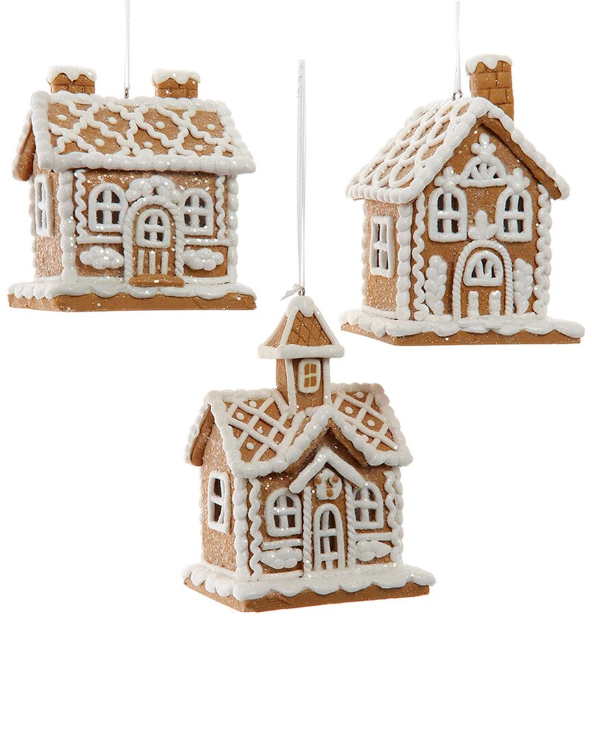 Kurt Adler Set Of 3 Gingerbread House Ornaments In Brown