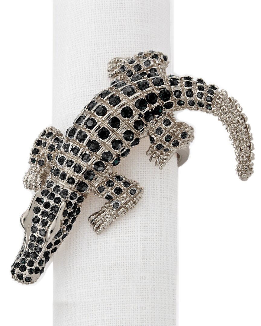 L'objet Platinum Plated Crystal Crocodile Napkin Rings, Set Of 4 In Brown