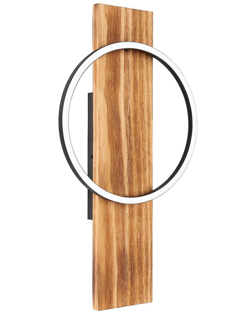 Eglo Boyal 1 Light Integrated Led Wall Light With Brushed Pine Wood Finish & Black Shade