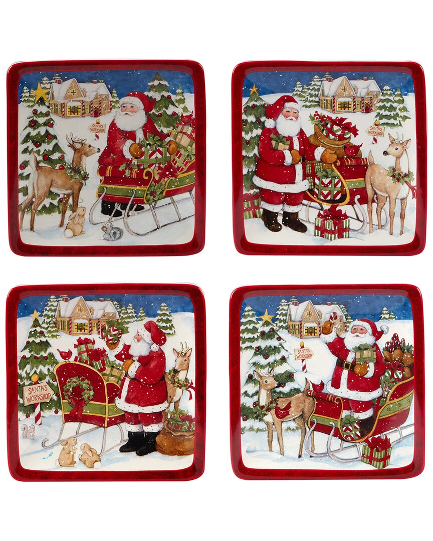 Certified International Santa's Workshop 4 Piece Canape Plate Set In Blue