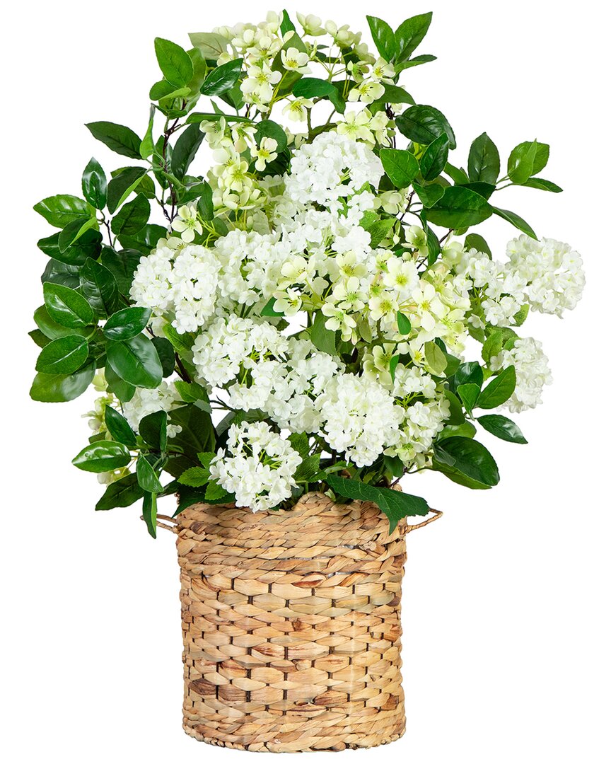 Nearly Natural 31in Artificial Mixed Flower & Hydrangea Arrangement In Hyacinth Weave Basket In Green