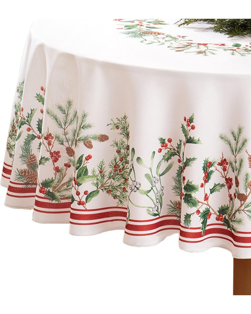 Elrene Home Fashions Winter Holiday Berry Fabric Tablecloth -round In Multi