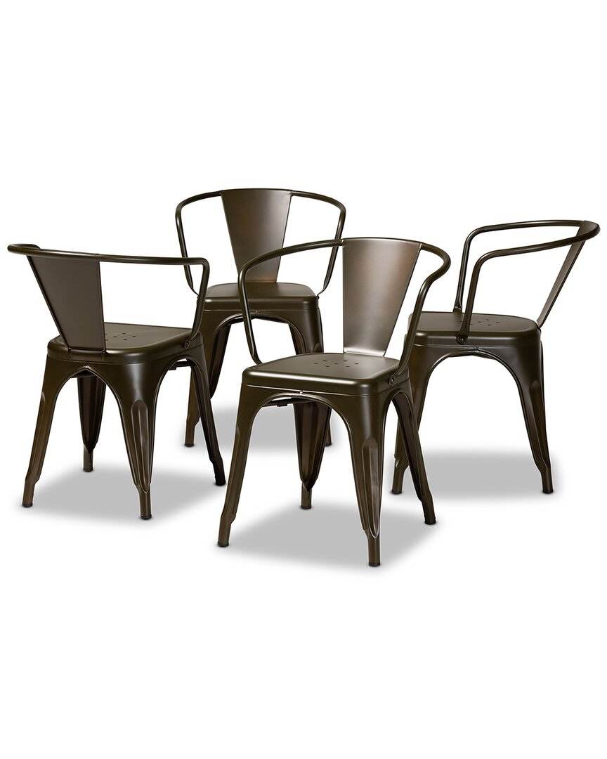 Design Studios Ryland Modern Industrial Brown Finished Metal 4-piece Dining Chair Set In Silver