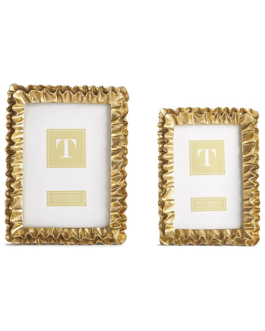 Two's Company Ruffles Set Of 2 Photo Frames In Gold