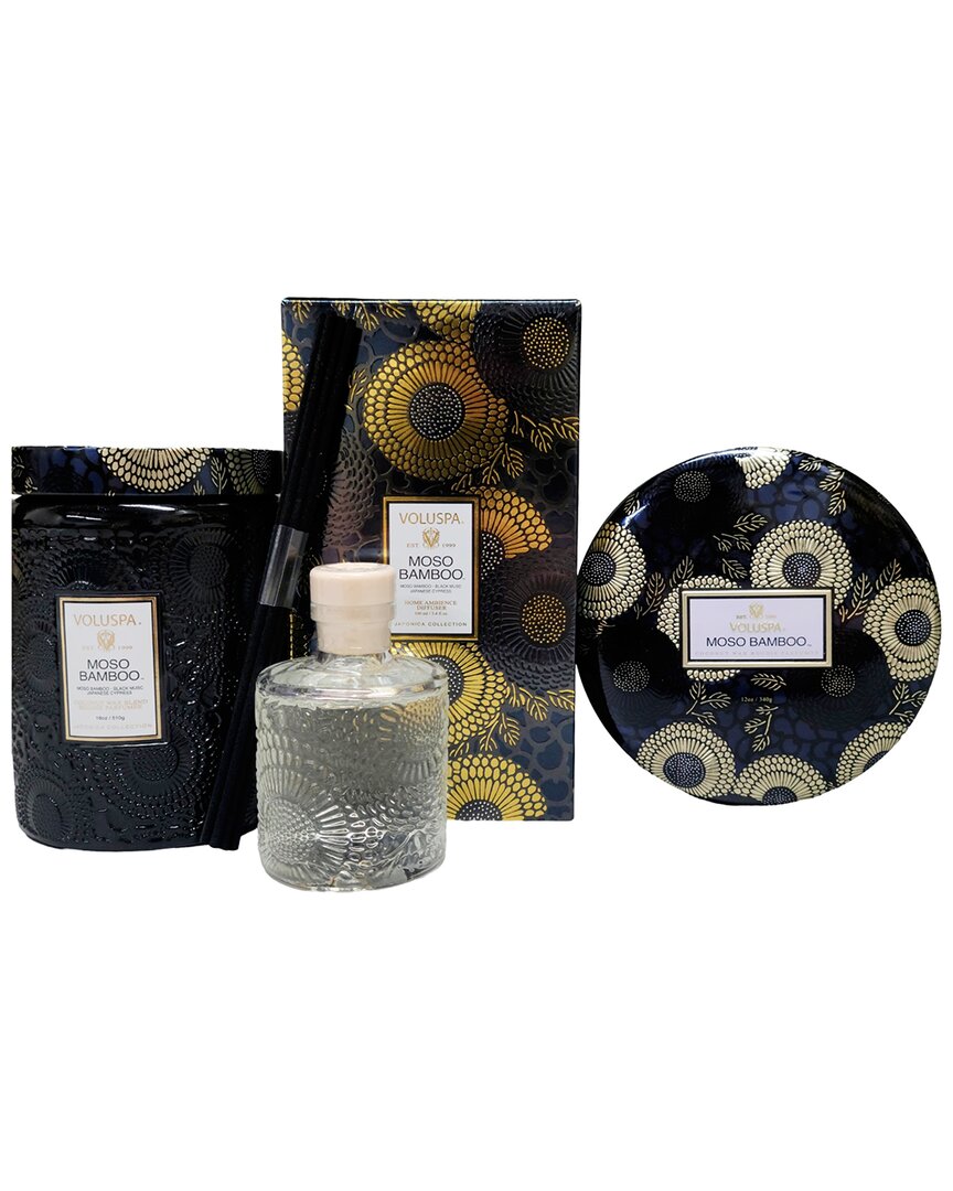 Voluspa Moso Bamboo Candle & Diffuser Trio In Black