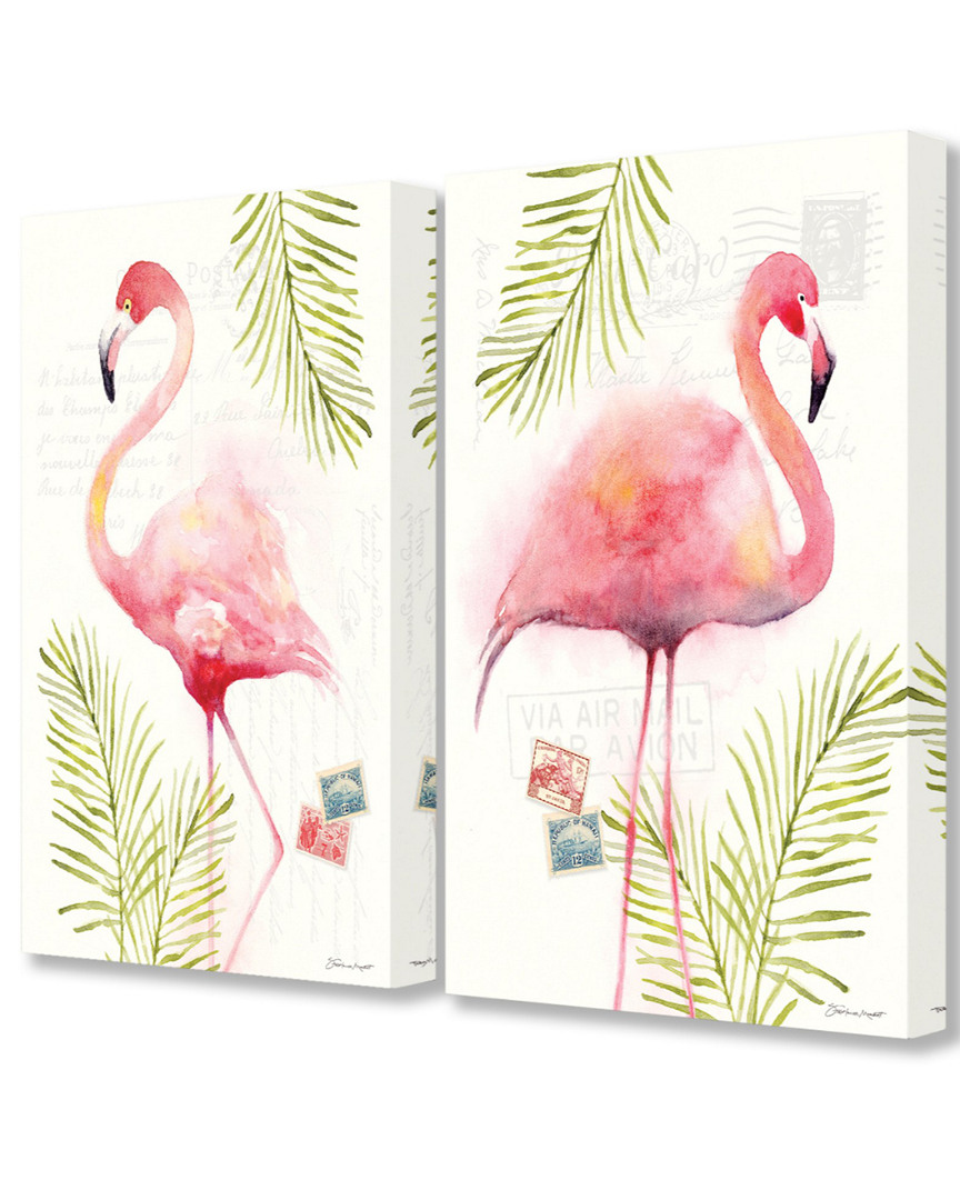 Stupell Tropical Palm Flamingos Watercolor Paintings 2pc Set