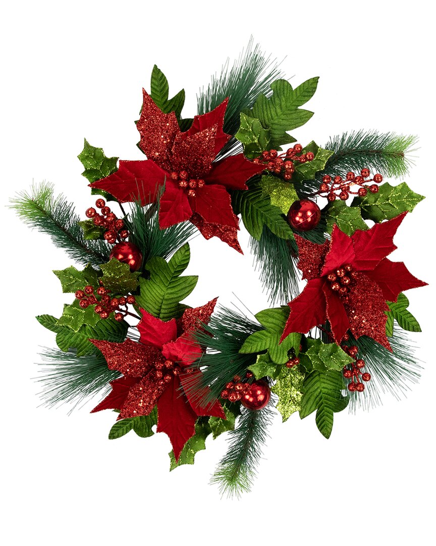 Shop Northlight 24in Glittered Artificial Poinsettia & Long Pine Christmas Wreath