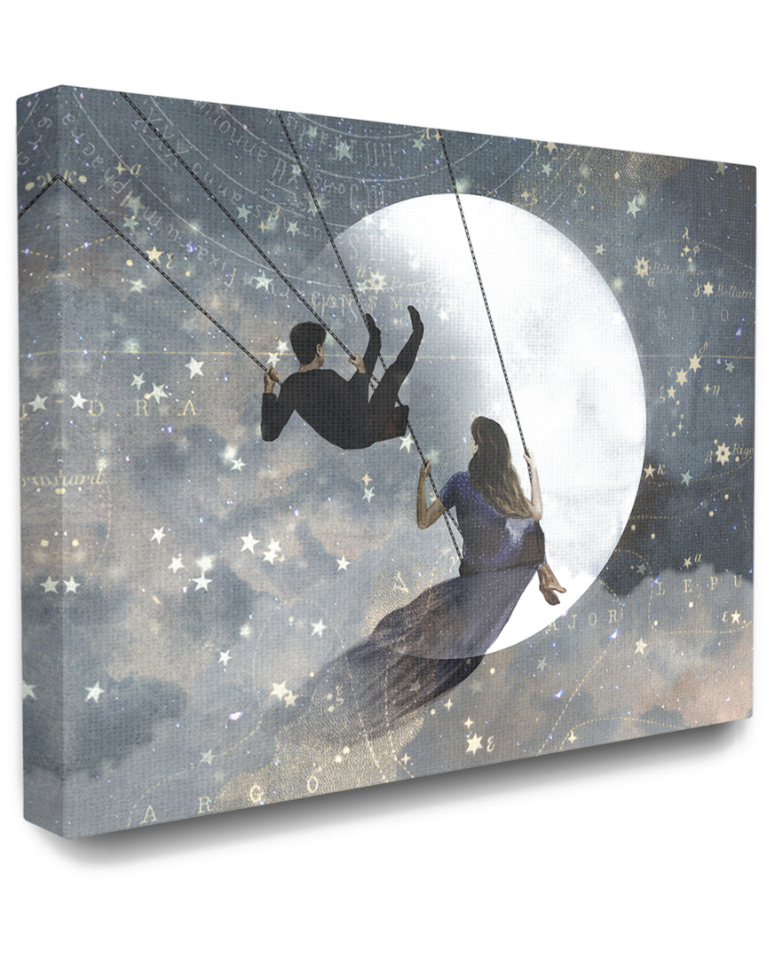 Stupell Home Decor Collection Grey And Blue Celestial Love Sky Swinging By The Full Moon And Stars