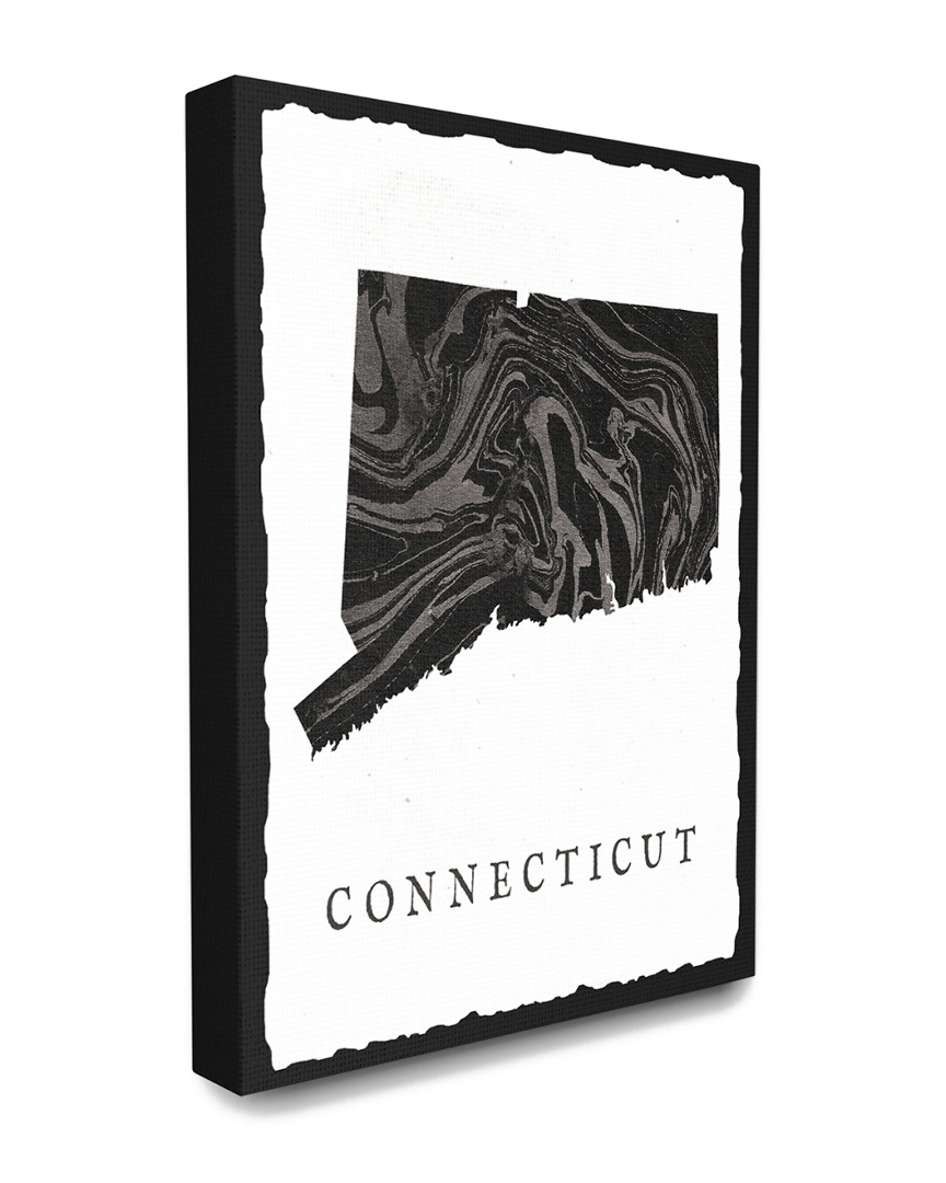 Stupell The  Home Decor Collection Black And Grey Marbled Paper Connecticut State Silhouette