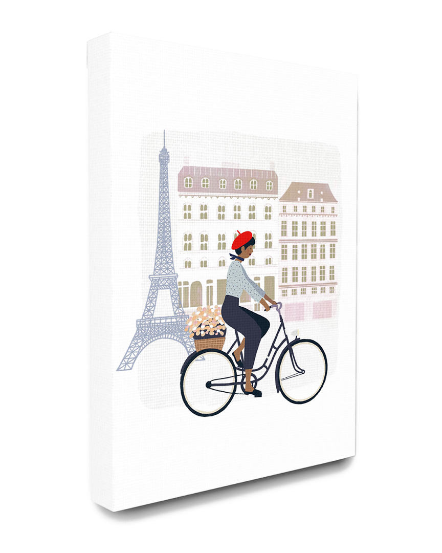 Stupell Home Decor Collection Eiffel Tower Scene Paris Man In A Beret Riding His Bike