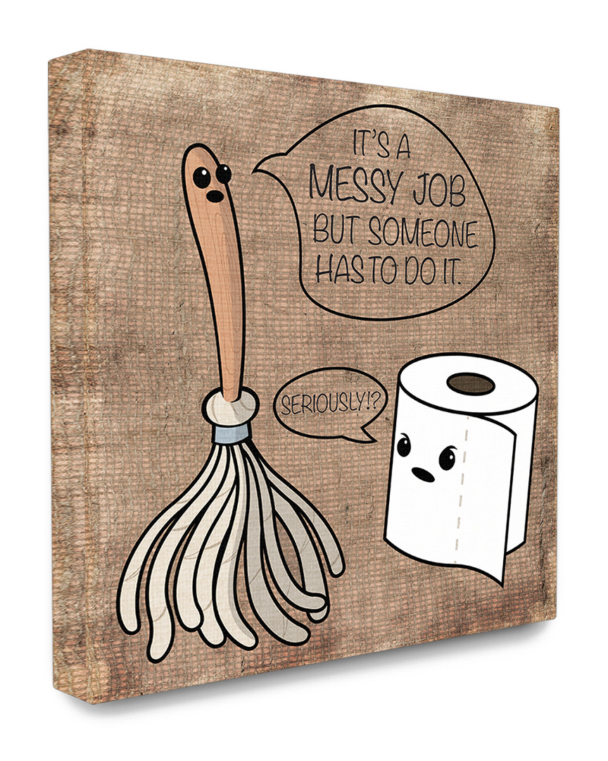Stupell Toilet Paper & Mop Cartoon Humor Bath