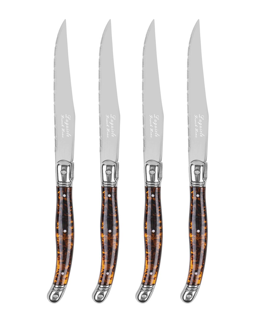 French Home Set Of 4 Laguiole Connoisseur Steak Knives In Brown