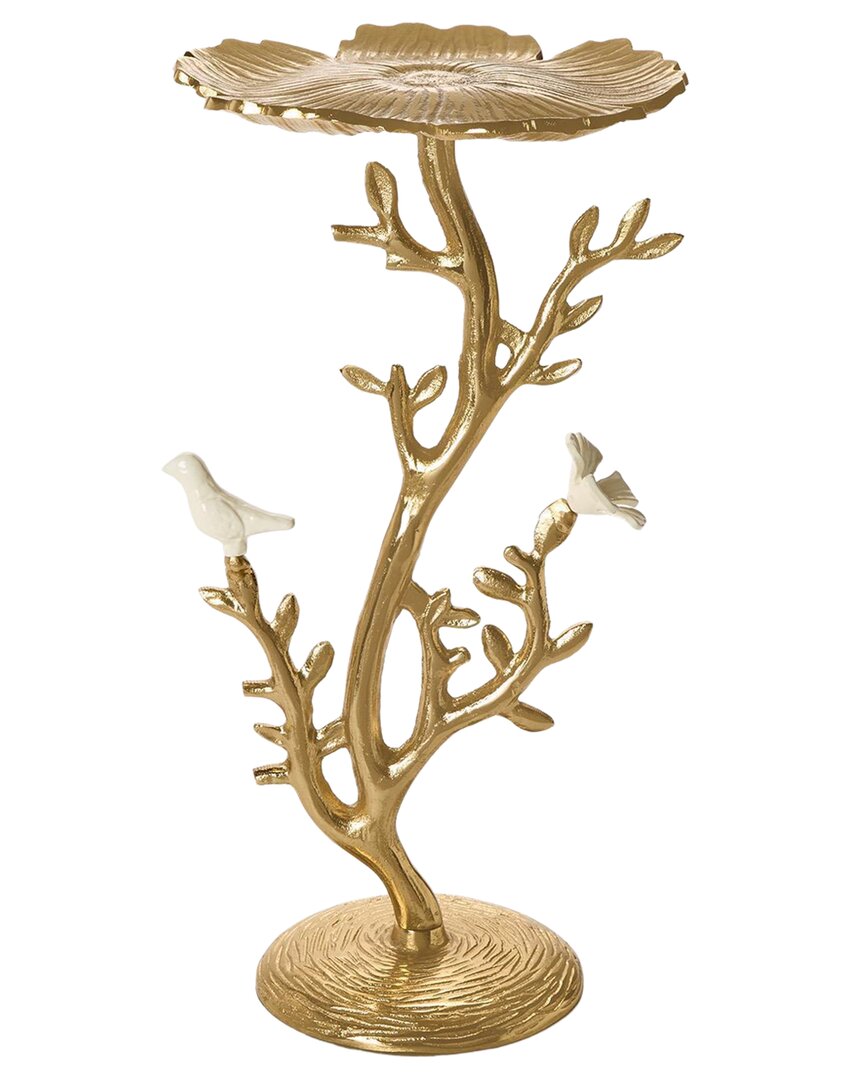 Tozai Home Poppy Flower Side Table With Ceramic Birds In Gold