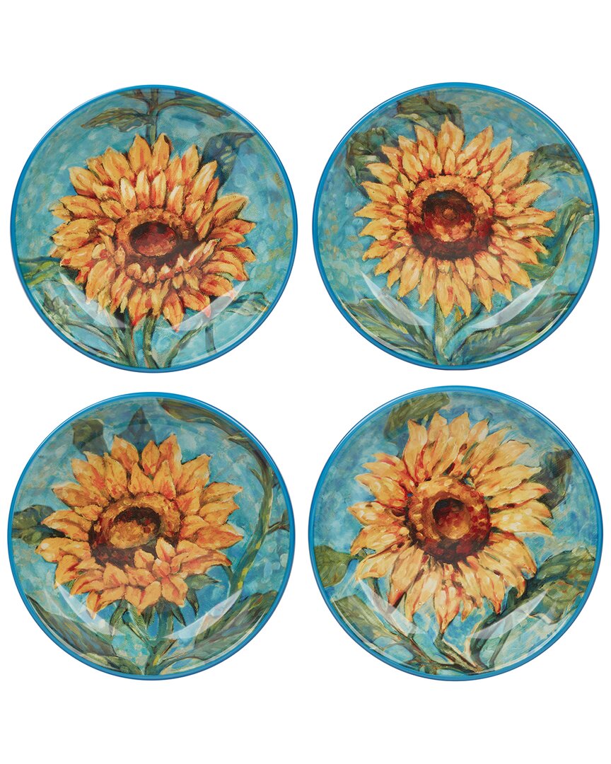 Certified International Golden Sunflowers Set Of 4 Soup Bowls In Blue