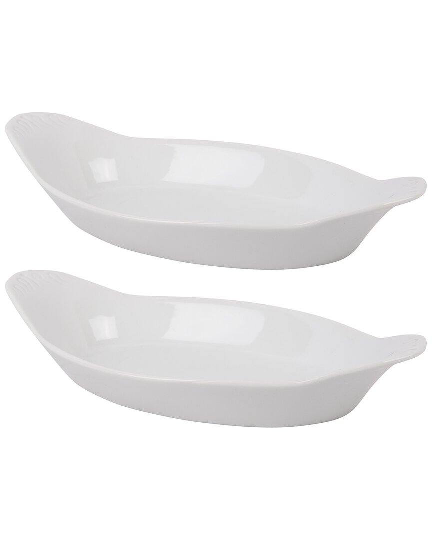 Home Essentials Set Of 2 10in Porcelain Oval Bakr Handle In White