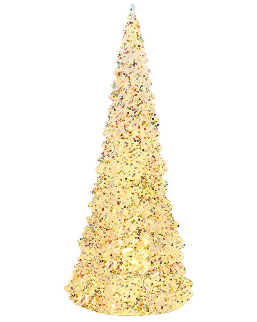 Kurt Adler 15.5-inch Battery Operated Led Silver Iridescent Tabletop Christmas Tree In Gold