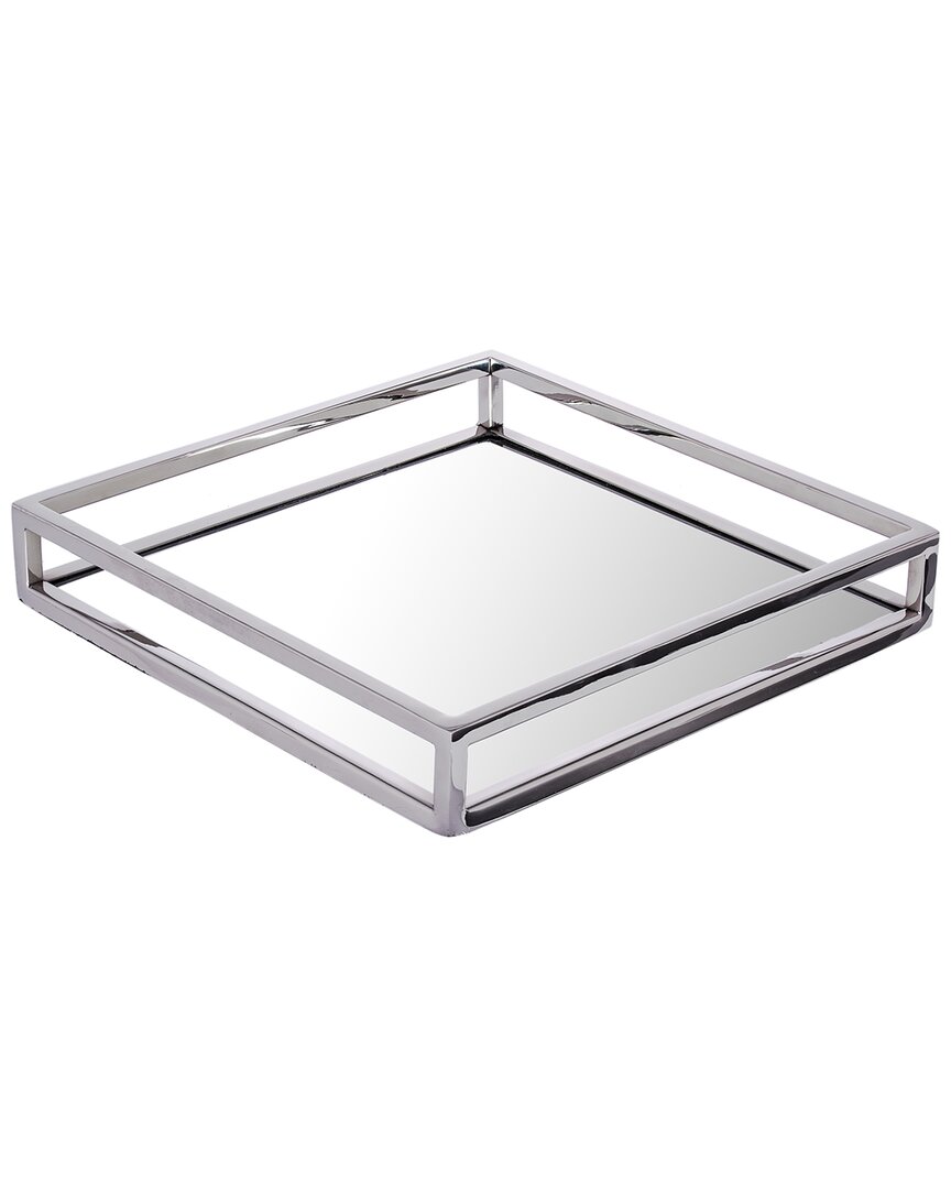 Classic Touch Small Square Mirrored Tray In Silver