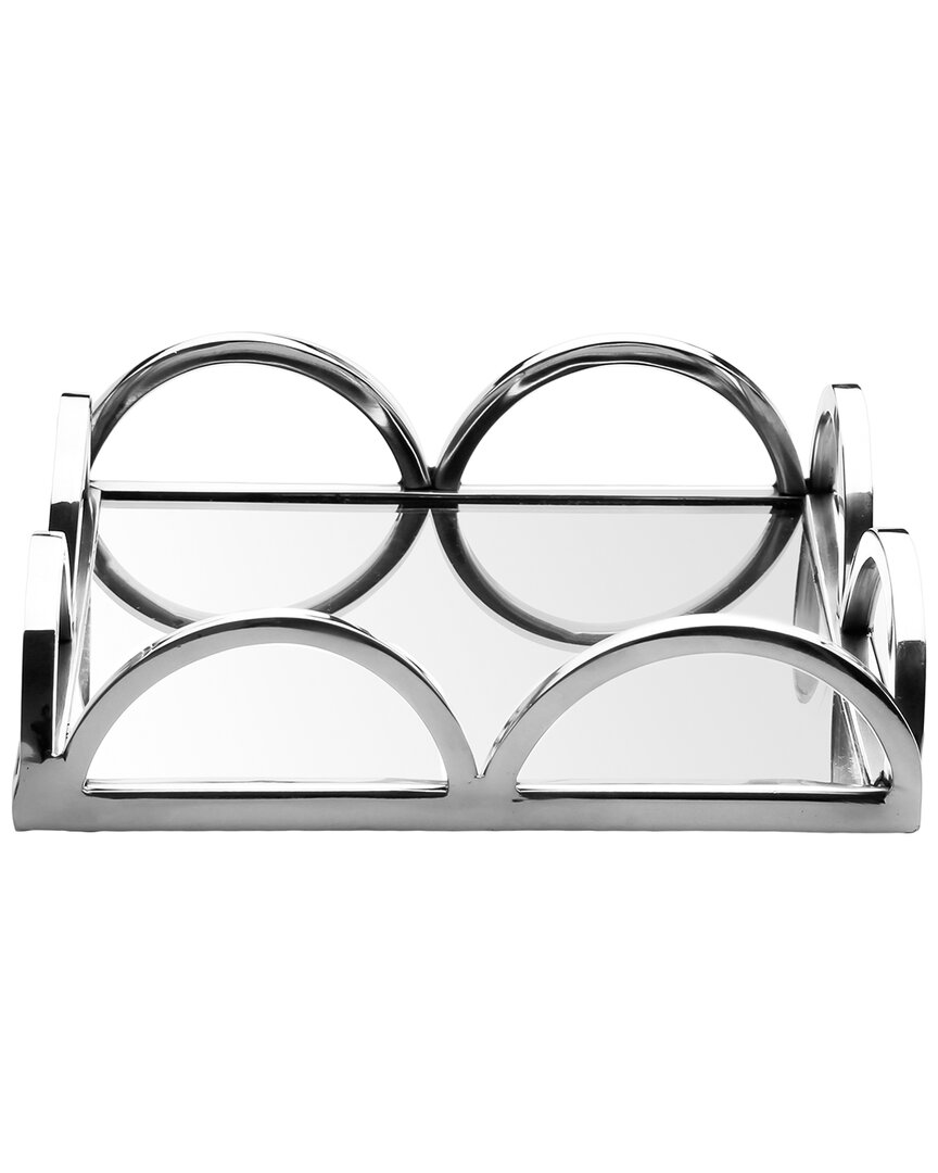 Classic Touch Square Mirror Tray In Silver