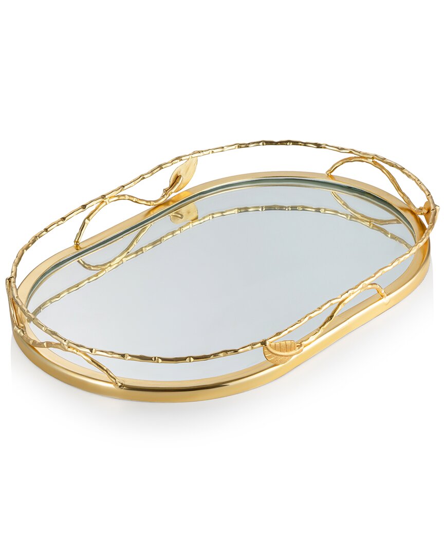 CLASSIC TOUCH CLASSIC TOUCH OVAL MIRROR TRAY LEAF DESIGN 