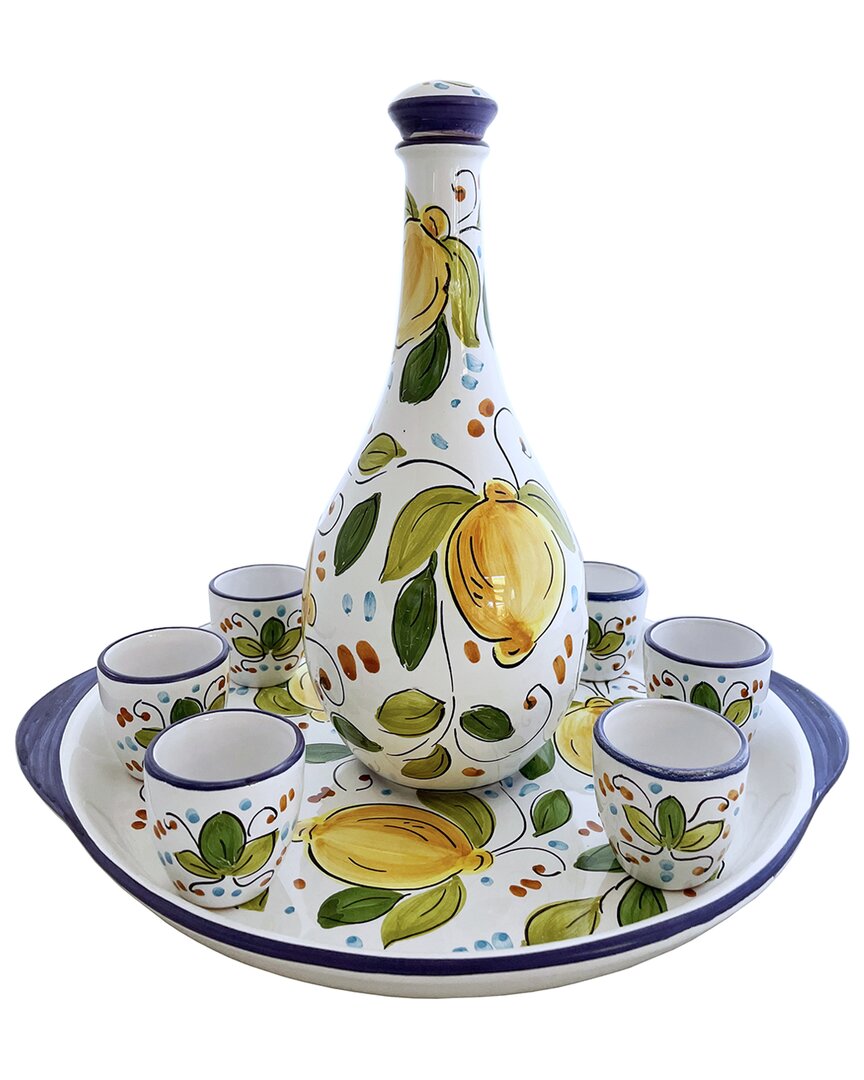 ABBIAMO TUTTO ABBIAMO TUTTO 8PC LIMONCELLO SET WITH 6 GLASSES, ROUND TRAY & BOTTLE WITH CERAMIC CORK TOP