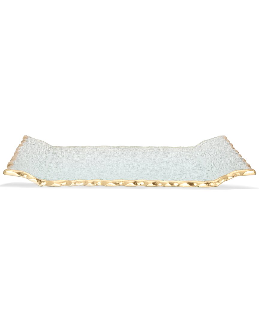 Alice Pazkus 11in Glass Oblong Tray With Gold Edge