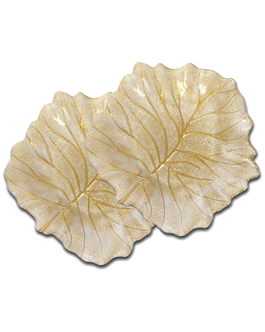 Alice Pazkus Set Of Two Leaf Plates In Gold