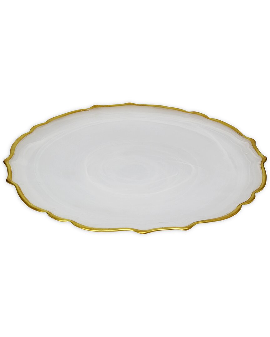Alice Pazkus Set Of Four Alabaster 11in White Dinner Plates With Gold Trim