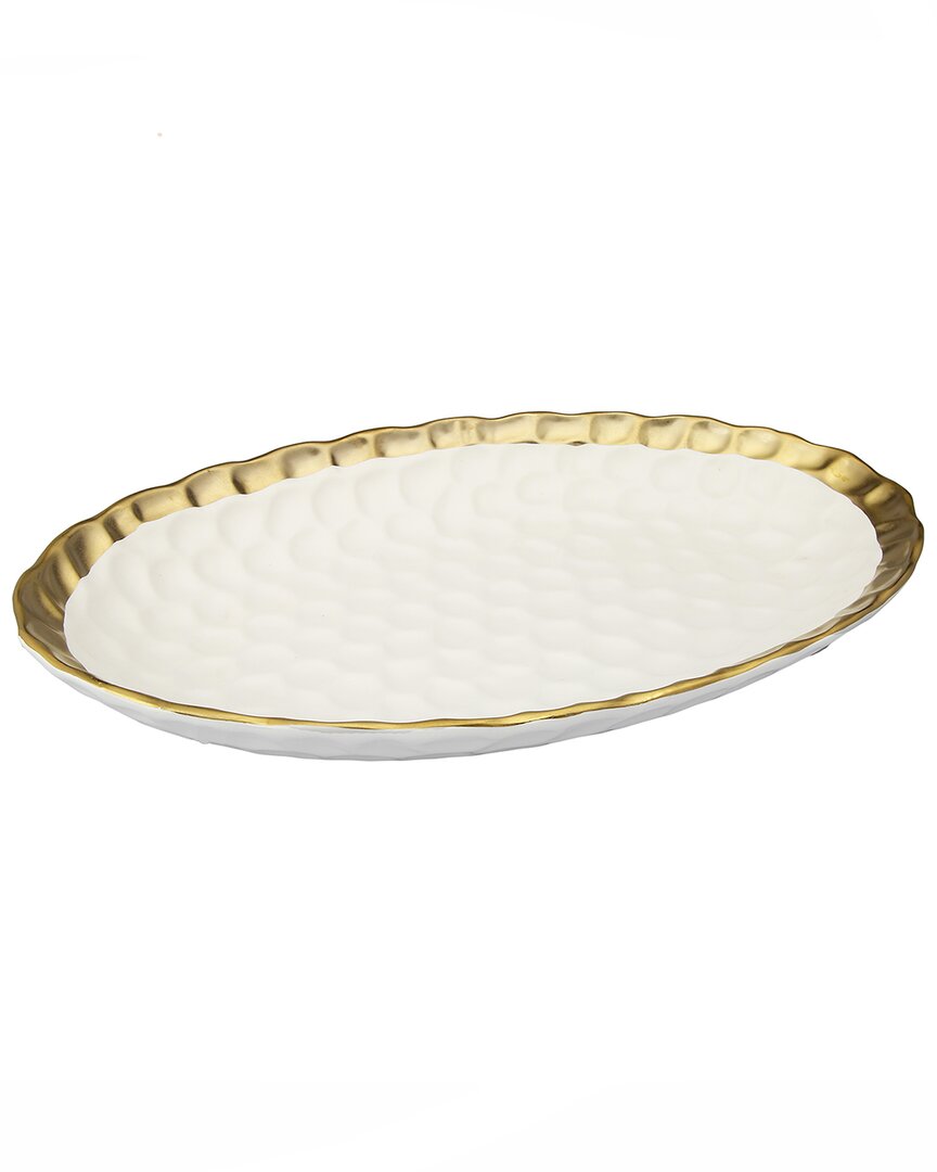 Alice Pazkus 15.25in Porcelain Gold White Oval Tray