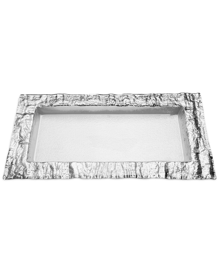 Alice Pazkus 17.5in Glass Rectangular Tray With Silver Design In Silver