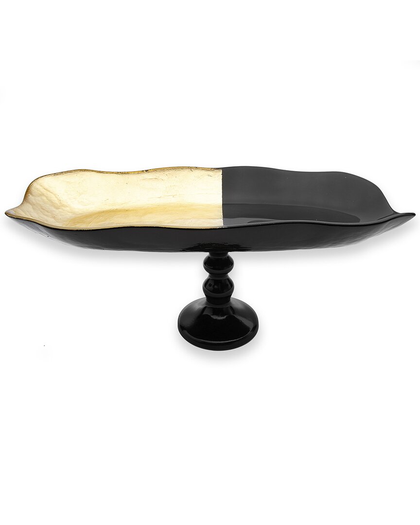 Shop Alice Pazkus 16in Large Footed Tray With Black And Gold Design