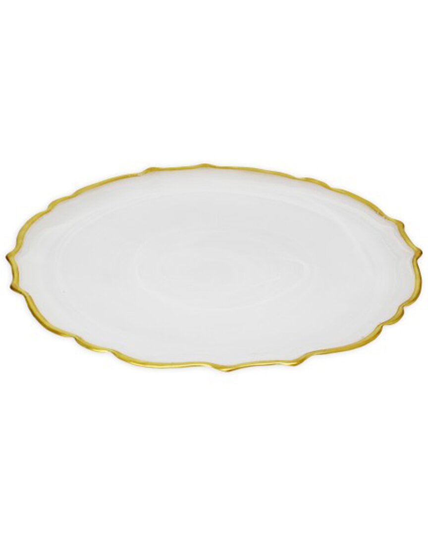 Alice Pazkus Set Of Four Alabaster 11in White Dinner Plates With Gold Trim