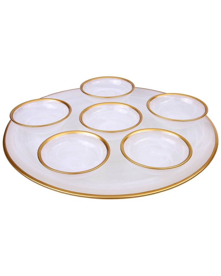 Alice Pazkus Alabaster White 12.75in Seder Plate With Gold Rim