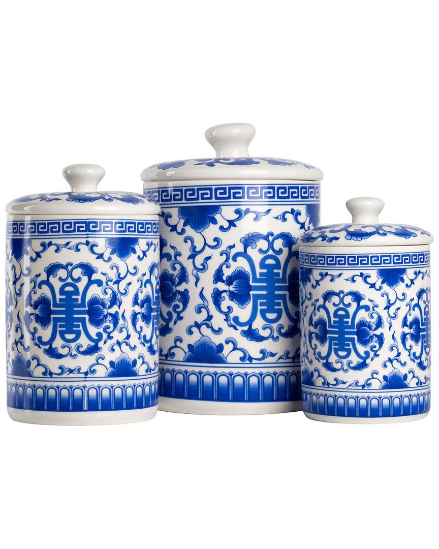 Ten Strawberry Street Chinoiserie 3pc Canister Set In Blue