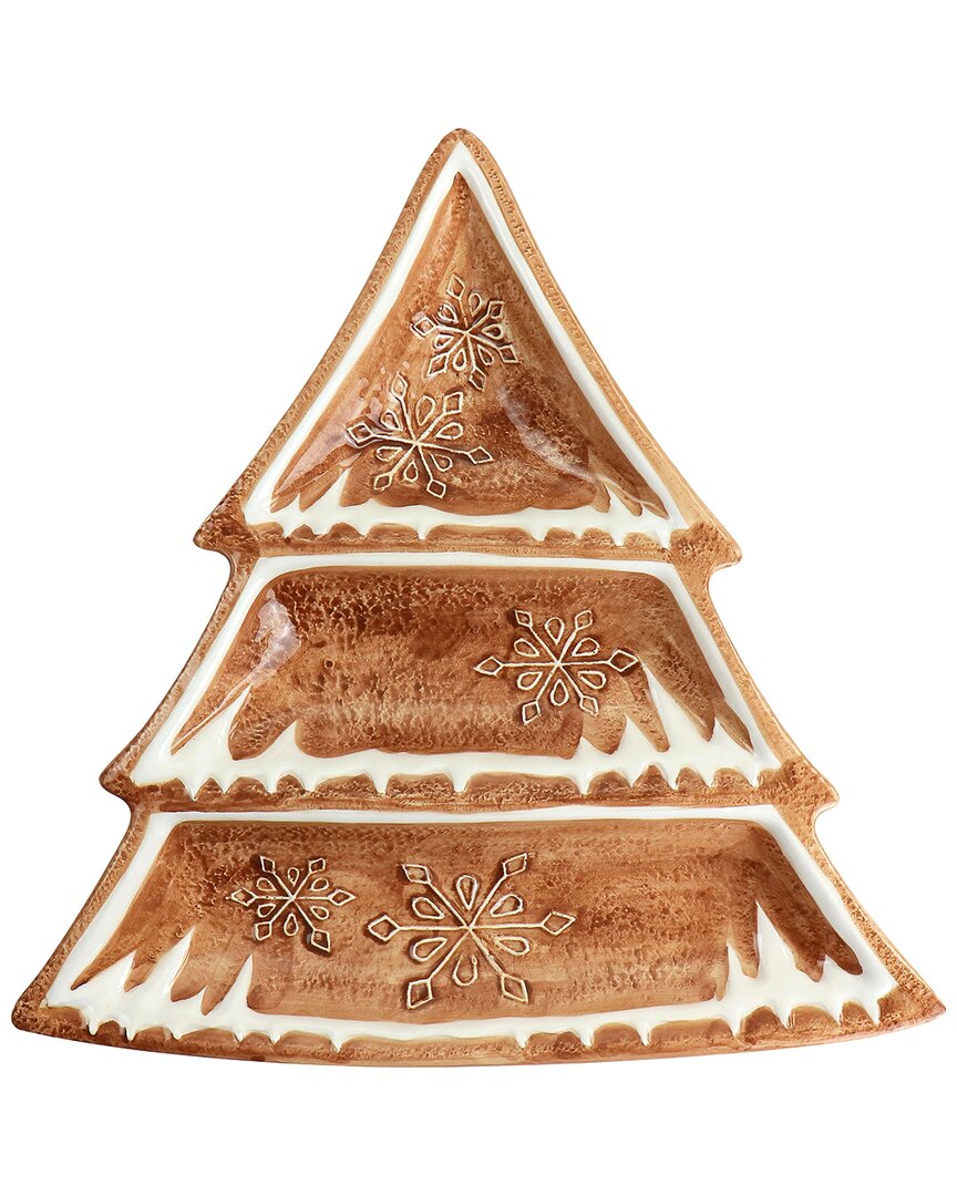 Martha Stewart Ceramic Gingerbread Tree 3 Sectioned Tidbit Tray In Brown