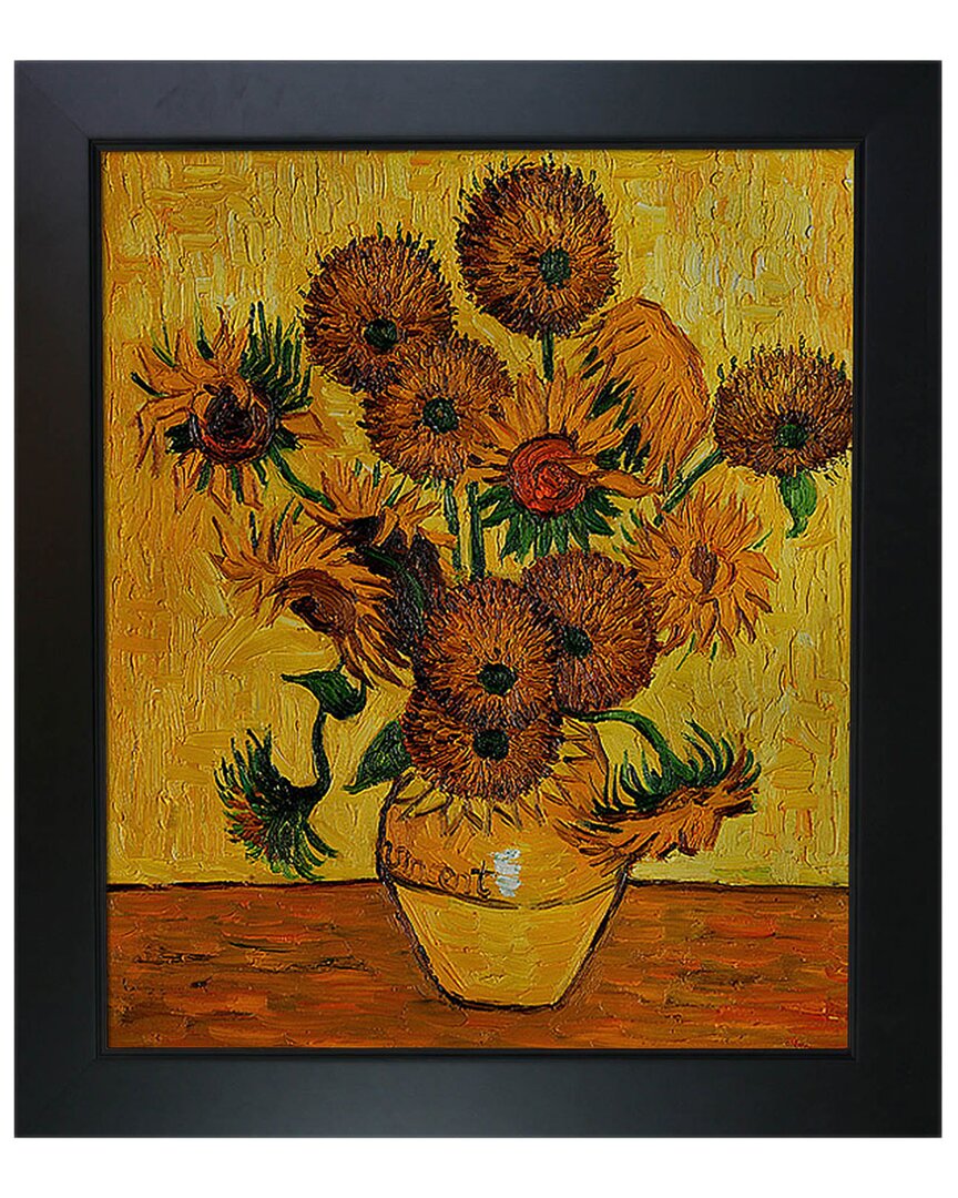 Handpainted Hued Hand-painted Masterpieces Vase With Fifteen Sunflowers By Vincent Van Gogh In Beige