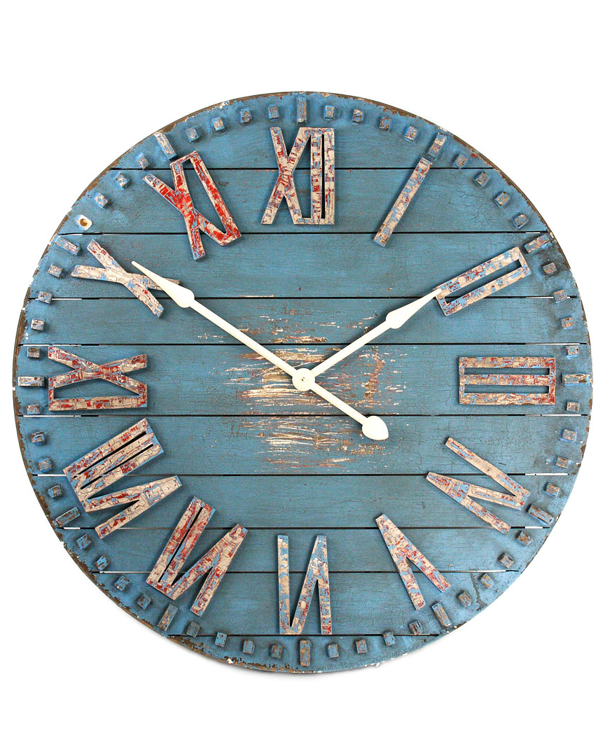Zentique Worn Wood Oversized Clock In Blue